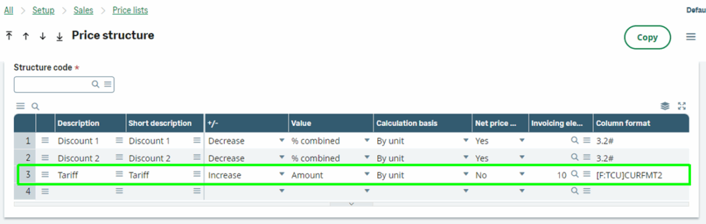 tariffs in sage x3
