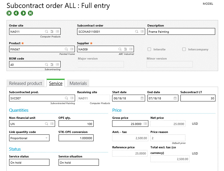 sage x3 sub-order